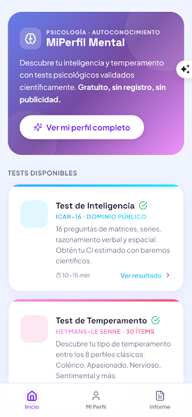 Pantalla de MiPerfil Mental
